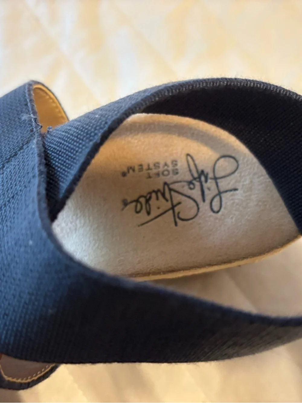 Life Stride Sandals Women Sz 9 Soft‎ Flex System Cork Wedge Heel Blue Strappy